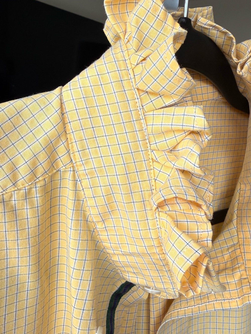 Reloved Upcycle ♻️ Alexander Julian Yellow and Navy Checked Ruffle-Collar Shirt